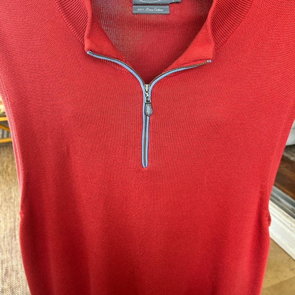 Talbots for Men, Red Quarter-Zip Sweater Vest with Blue Trim 100% Pima Cotton!